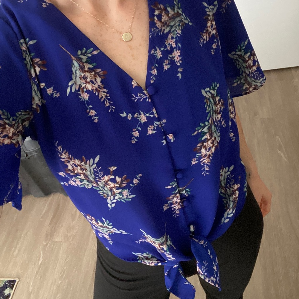 Floral royal blue blouse